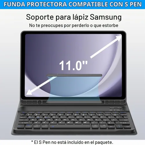 Vista 5 de Funda de teclado para Samsung Galaxy Tab A9+ Tablet de 11 pulgadas, teclado Bluetooth desmontable, funda inteligente Galaxy A9 Plus con teclado
