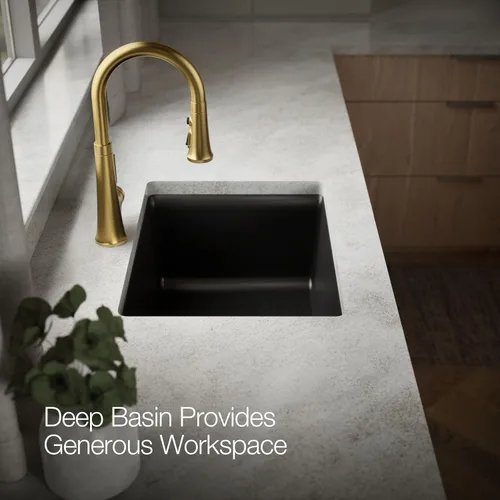 Vista 8 de KOHLER 28003-1-CM1 Kennon® - Fregadero de cocina de 25 pulgadas de montaje superior o inferior, incluye estante para fregadero, color negro mate