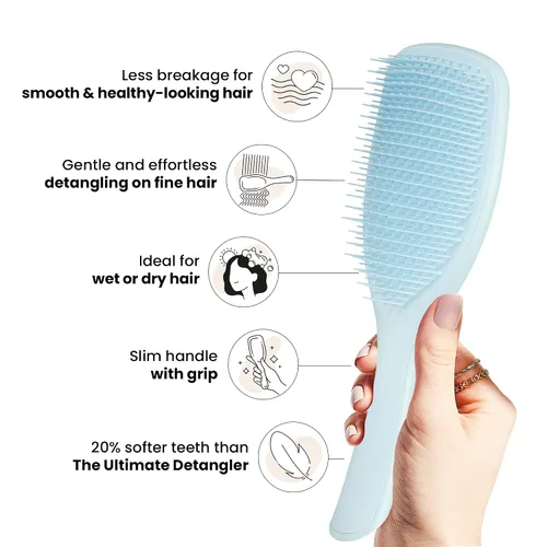 Vista 4 de Tangle Teezer Cepillo desenredante fino y frágil, elimina nudos y reduce la rotura, grande y tamaño de viaje, azul y menta