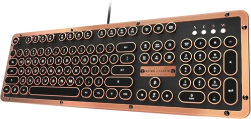 Vista 11 de Azio Retro Classic Bluetooth (Elwood) - Teclado mecánico retroiluminado inalámbrico/USB con cable de madera de nogal vintage para PC/Mac, madera