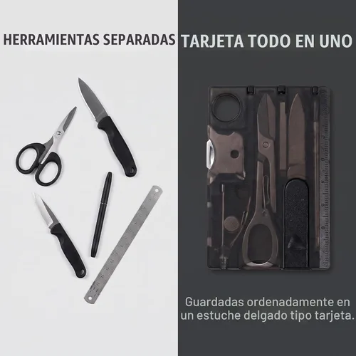 Vista 7 de Multiherramienta negra de bolsillo 12 en 1, equipo de supervivencia de tamaño de tarjeta de crédito para EDC Kit multiherramienta compacto