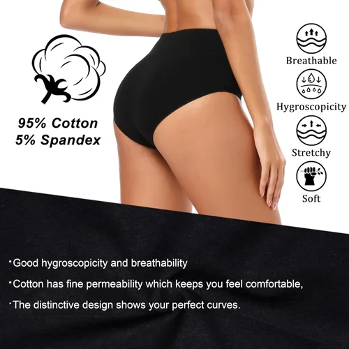 Vista 2 de Molasus Ropa interior de algodón para mujer de cintura alta, cobertura completa, bragas para mujer (talla regular y grande)