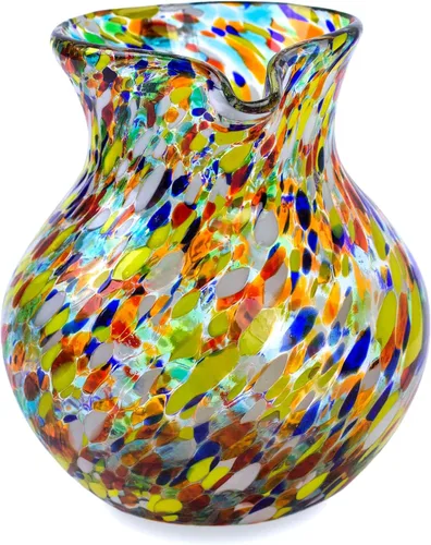 Vista 3 de NOVICA Jarra de vidrio reciclado soplado a mano artesanal multicolor de México 'Confetti' (71 onzas)