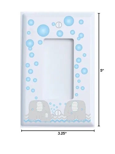Vista 2 de Cubiertas de placa de interruptor de luz de elefante basculante individual con burbujas azules/cubierta de salida GFCI/decoración de elefante azul