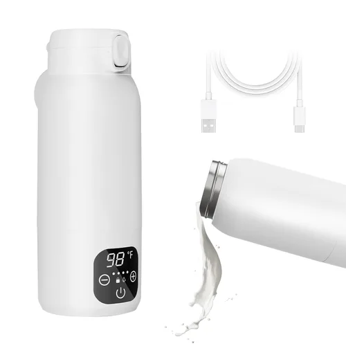 Vista 9 de Calentador de botellas portátil para viajes, calentamiento rápido de 3 minutos para leche materna, fórmula y agua, frasco grande de acero inoxidable