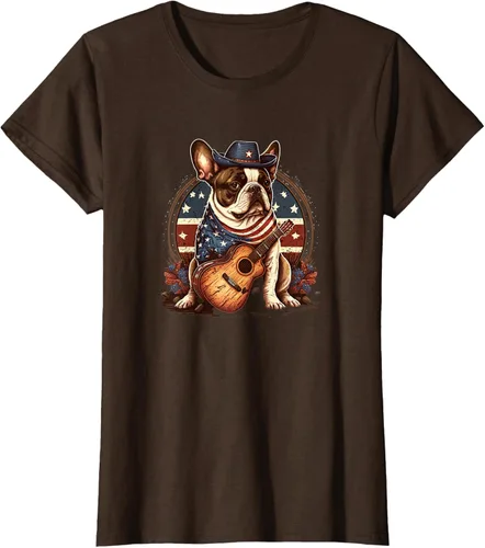 Vista 10 de Camiseta divertida de Bulldog francés con música country y roeo, Negro
