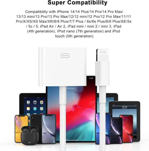 Vista 4 de Adaptador Lightning a 30 pines, certificado MFi de Apple, sin audio, macho de 8 pines a hembra de 30 pines, convertidor de conector con cable Blanco