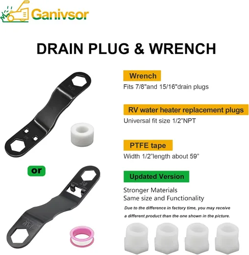 Vista 4 de Ganivsor Kit de tapón y llave de drenaje para calentador de agua para caravana, tapones de drenaje para calentador de agua, adecuado para tapones