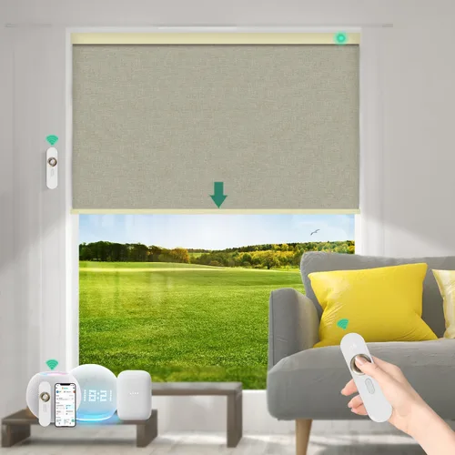Vista 24 de Persianas motorizadas con control remoto [motor 100% opacas y silencioso] Persianas inteligentes compatibles con Alexa Google HomeKit, persianas