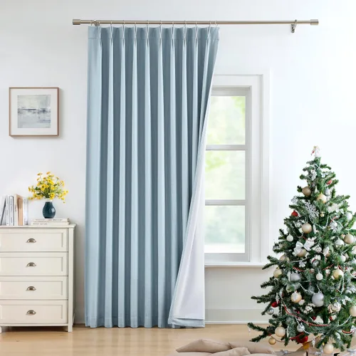 Vista 8 de Cortinas azul empolvado completamente opacas con pliegues de pinza, textura de lino, con aislamiento térmico, panel de tratamiento de ventana de 84