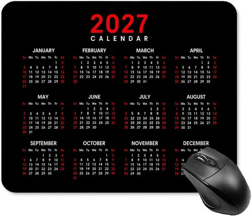 Vista 7 de Alfombrilla de mouse con calendario para computadora con base de goma antideslizante (calendario de año con fondo negro 2026)