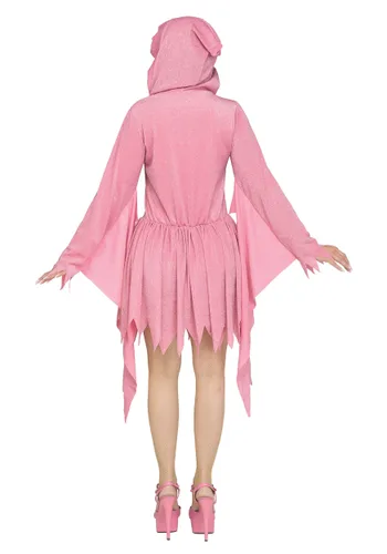 Vista 3 de Disfraz de Mujer Ghost Face Rosa con Brillos Multicolor