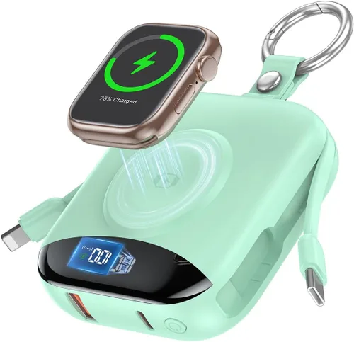 Vista 14 de Cargador portátil, 10,000 mAh, 22,5 W, banco de energía de carga rápida con cables integrados, paquete de baterías esenciales de viaje con pantalla