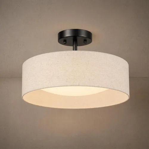 Vista 19 de Hamilyeah Lámpara de techo semiempotrada con pantalla de tela blanca, lámparas LED de 12 pulgadas para montaje en techo, lámpara de techo LED