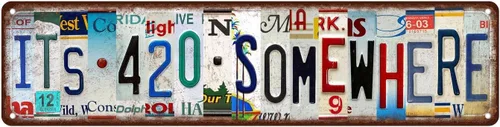 Vista 7 de Letrero de metal con texto en inglés «It's 420 Somewhere» para decoración de pared única para el hogar, bar, comedor, pub, 16 x 4 pulgadas Street