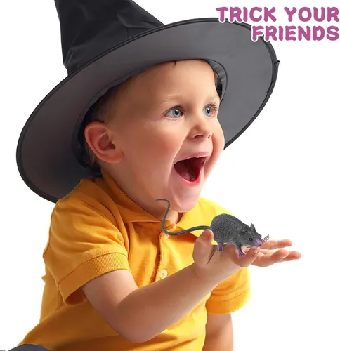 Vista 6 de 4 ratas falsas de Halloween, ratas realistas de plástico, ratones sintéticos, ratones, ratas, broma, regalo de decoración para trucos (rata)