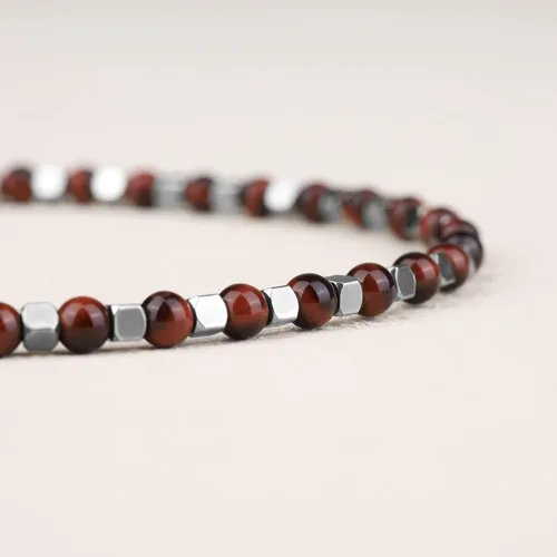 Vista 5 de GAVU Pulsera de cuentas de piedra para hombre con cierre de acero inoxidable