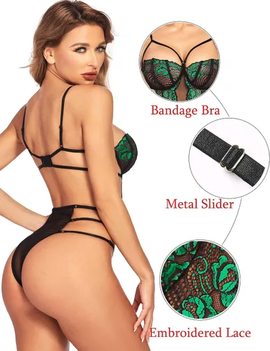 Vista 4 de Avidlove Lencería de peluche para mujer body de encaje con tirantes en V profundo babydoll de una pieza