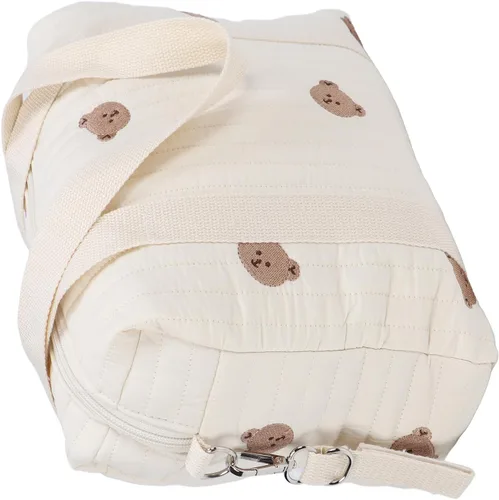 Vista 5 de Fdit Bolsa de almacenamiento para cochecito de bebé, bolsa de tela de algodón reutilizable de gran capacidad con bolsillo con cremallera