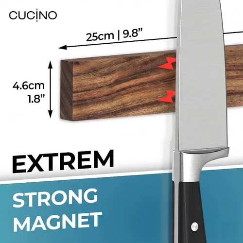 Vista 4 de Portacuchillos magnético para pared, 10" no requiere perforación, incluye cinta autoadhesiva, extra fuerte para sujetar cuchillos – Tira magnética