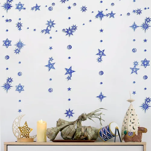Vista 3 de Cheerland Guirnalda de Purpurina de Estrella y Luna Azul Decoraciones de Fiesta País de las Maravillas Invernal Baby Shower Serpentinas al Aire