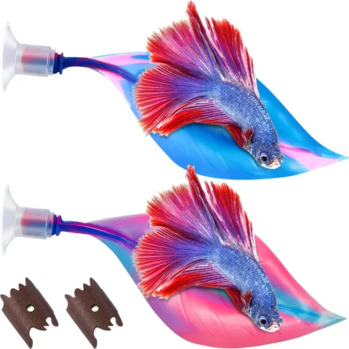 Vista 9 de WILLBOND 2 piezas de silicona azul Betta Fish Bed Leaf Hamaca Betta Fish Tank Accesorios Decoraciones para adornos de acuario, práctico lugar