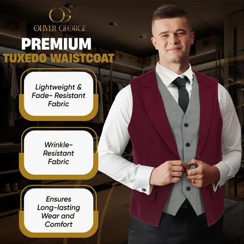 Vista 29 de Oliver George Chaleco formal de esmoquin en capas para hombre, chaleco de traje de negocios