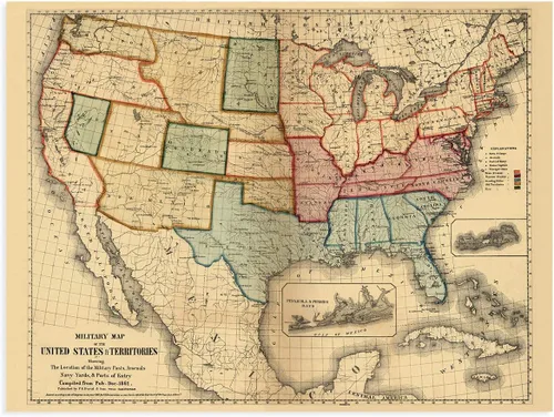 Vista 6 de HISTORIX Vintage 1861 American Civil War Map - Mapa vintage de los Estados Unidos de 18 x 24 pulgadas que muestra la ubicación de puestos militares