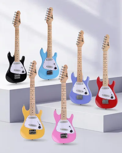 Vista 9 de Winzz - Guitarra eléctrica para niños de 30 pulgadas, kit para principiantes, guitarra eléctrica mini de tamaño 1/4 para niños, juego completo