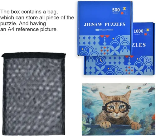 Vista 7 de Cat Fish Jigsaw Puzzles 500 Pieces for Adults with Mesh Storage Bag 2011279