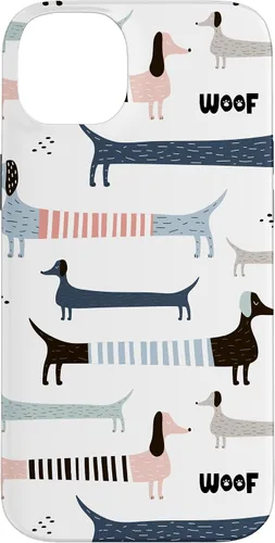 Vista 15 de Dachshund Weenie Weiner Dog - Carcasa para iPhone 17, diseño azul, rosa y blanco