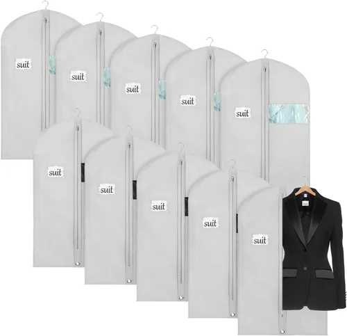 Vista 13 de Univivi Bolsas de ropa para almacenamiento, bolsas de ropa colgantes de 40 pulgadas con ventana transparente y tarjetero de identificación