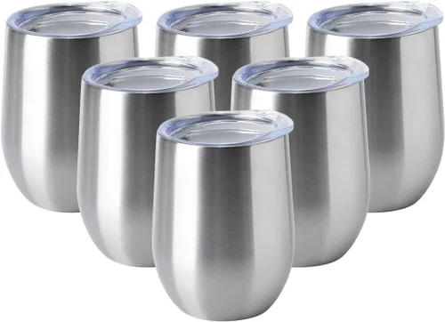 Vista 17 de HASLE OUTFITTERS Vaso de vino de 12 onzas con tapa, copas de vino sin tallo, tazas de viaje al vacío de doble pared, taza de café de acero Acero