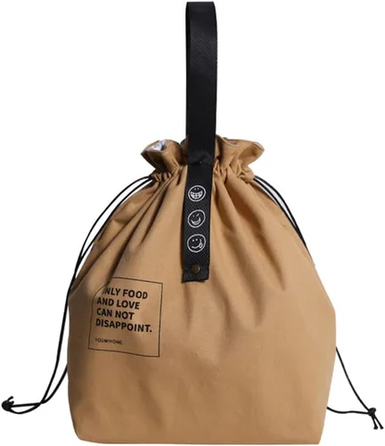 Vista 8 de Bolsa de almuerzo de lona con cordón, bolsa de almuerzo aislada, estilo japonés, bolsa de almuerzo reutilizable, bolsa aislada con asa y cierre
