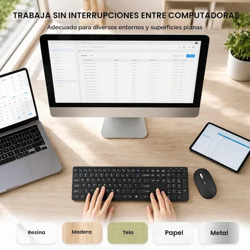 Vista 6 de Ratón Bluetooth inalámbrico, USB + BT × 2, Slim Pebble Multi Device Small Travel Ratones de viaje, Metal 4 Way Super Scrolling, ± 3000 DPI, 8