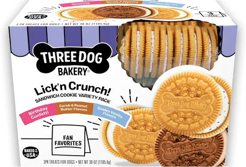 Vista 10 de Three Dog Bakery Lick'n Crunch Sandwich Cookies Premium, golosinas para perros sin sabores artificiales, algarrobo/mantequilla de maní
