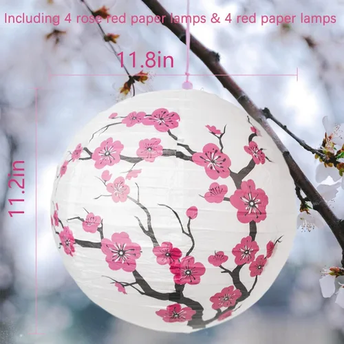 Vista 2 de LYART 4 piezas de pantalla de lámpara de papel con diseño de cereza china/japonesa para restaurante, iglesia, regalo de boda, favores de fiesta