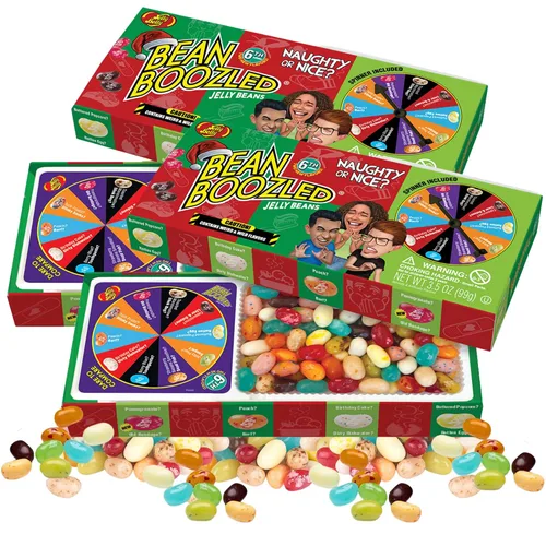 Vista 9 de Needzo Jelly Bean BeanBoozled Game 7ª Edición, Caja Pequeña con Tapa Abatible con Gominolas Surtidas, Dulces Masticables de Sabor Extraño, Paquete