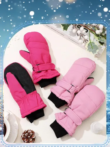 Vista 6 de SATINIOR 2 pares de guantes de nieve para niños, impermeables, guantes de esquí de invierno cálidos y gruesos para niñas y niños