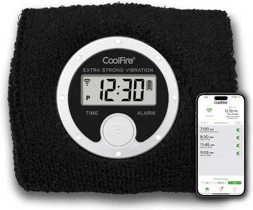 Vista 7 de Coolfire - Reloj despertador con banda de sudoración vibratoria, pulsera de alarma silenciosa para despertarse, reloj de vibración para parejas, Azul