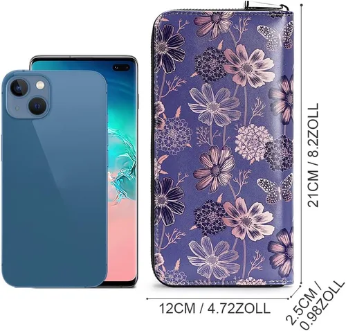 Vista 4 de APHISON Billetera para mujer, de gran capacidad, para tarjetas de crédito, RFID, monedero, luna, lindo, animal, floral, celular, pulsera, teléfono