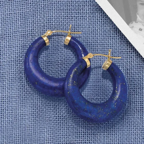Vista 4 de Ross-Simons Aretes redondos de aro de piedras preciosas en oro de 14 quilates de 1 18 pulgadas, Gema, Jade