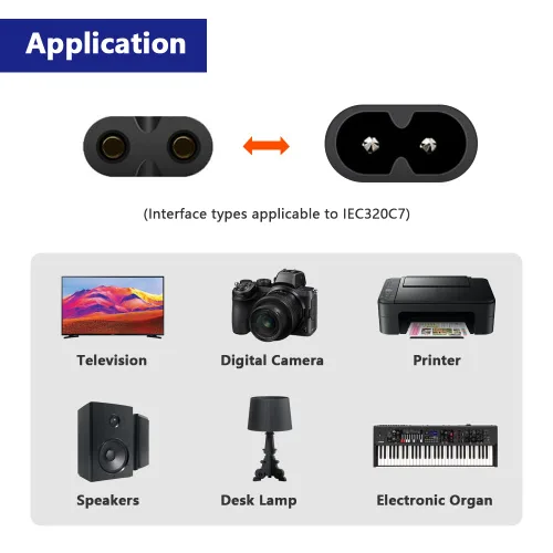 Vista 7 de Adaptador de CA de ángulo recto IEC320 C7 a C8, 90 grados C7 hembra a C8 macho 2 pines figura 8 convertidor de enchufe de alimentación de CA, negro