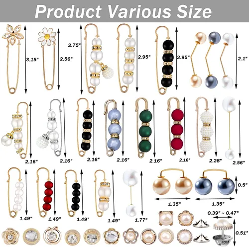 Vista 7 de 70 piezas de broche de perlas, pines de cuello de chal para suéter y sombrero, broches dobles de perlas de imitación para mujer, botones
