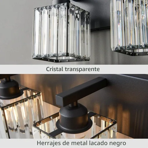 Vista 6 de Moderna lámpara de pared de tocador de baño de cristal negro de 2 luces Negro recto.