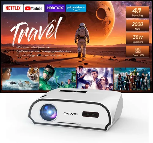 Vista 10 de Proyector portátil inteligente 4K para el hogar, proyector de película de 1300 lúmenes ANSI con enfoque automático, WiFi Bluetooth, 3 modos