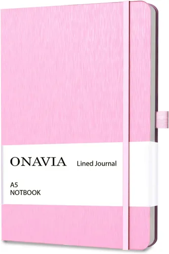 Vista 14 de ONAVIA Cuaderno rayado A5, cuaderno de notas con rayas universitarias de 7mm, diario para escribir, trabajo, escuela, viajes y toma de notas, tapa