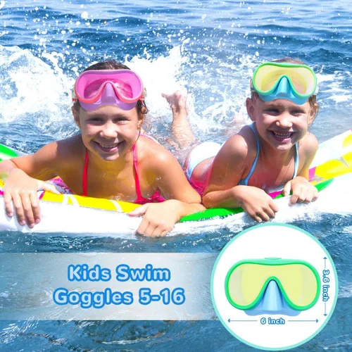Vista 4 de Gafas de natación para niños, cubierta de nariz, máscara de natación de Azul y verde