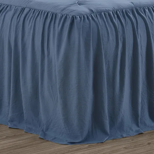 Vista 6 de Chezmoi Collection Aria - Juego de colcha plisada de 3 piezas con falda con volantes – French Country Chic Farmhouse – Matrimonial, color azul Azul