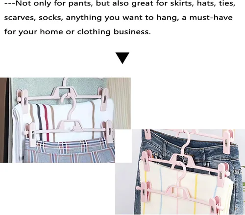 Vista 4 de Paquete de 10 perchas de plástico para pantalones con clips, colgador de faldas que ahorran espacio con clips giratorios y ajustables de 360°